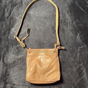 Lucky Brand Tan Leather Crossbody Chevron Bag Y2K Adjustable Strap
